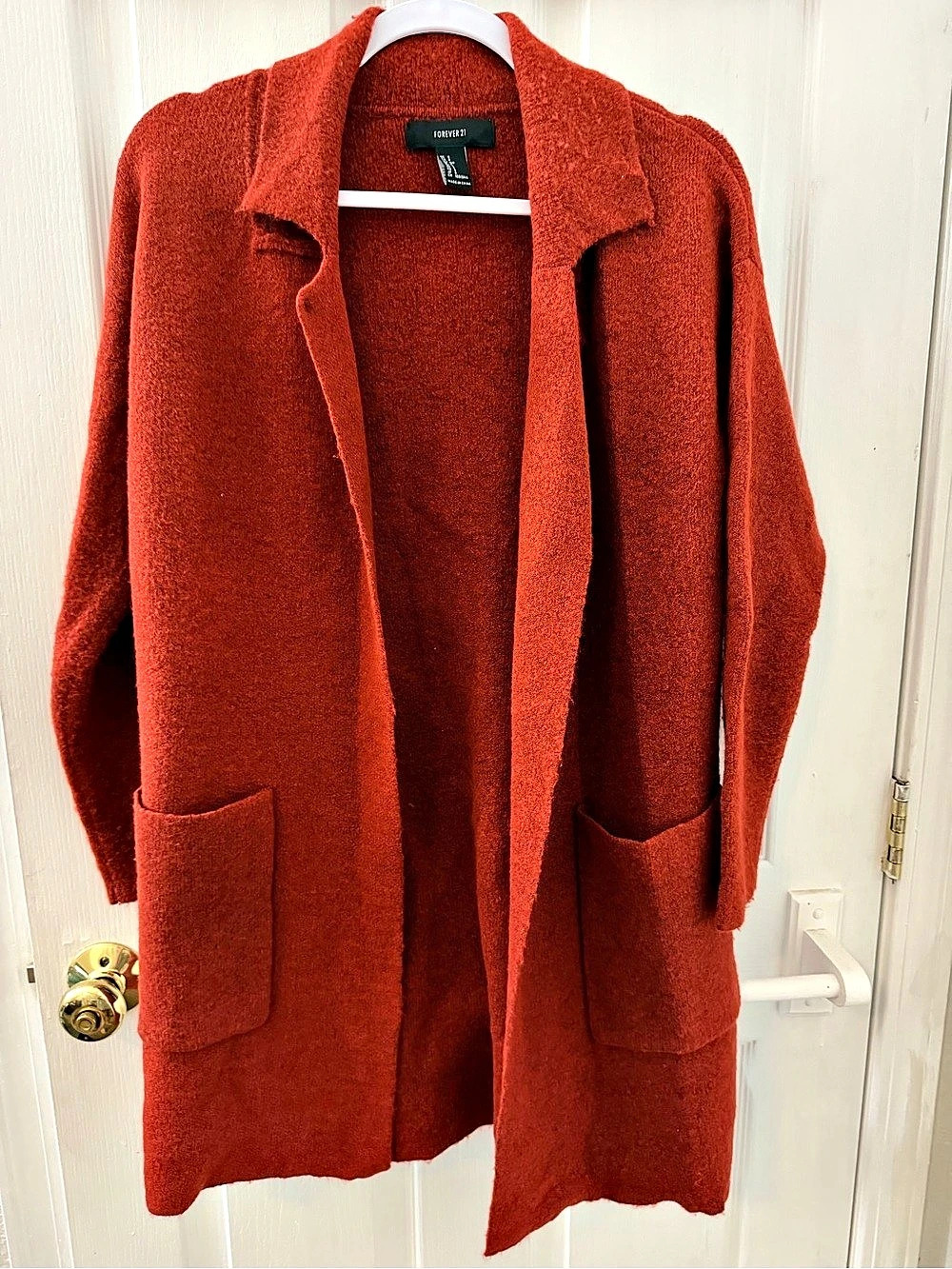 Forever 21 Teddy Open Front Coat Burnt Orange Size Medium Like New